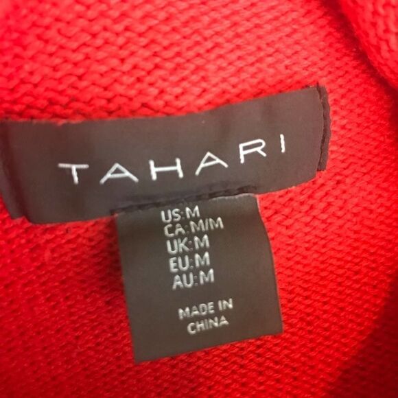 Tahari Cotton-Blend Knit Sweater Red Mock Neck Size Medium - Picture 3 of 6